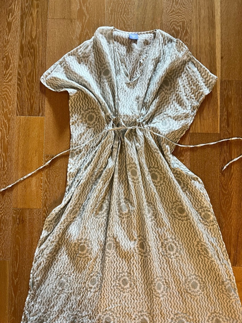 Pine Cone Hill Gray Chevron & Floral Tie-Waist Maxi Dress like new 100% cotton